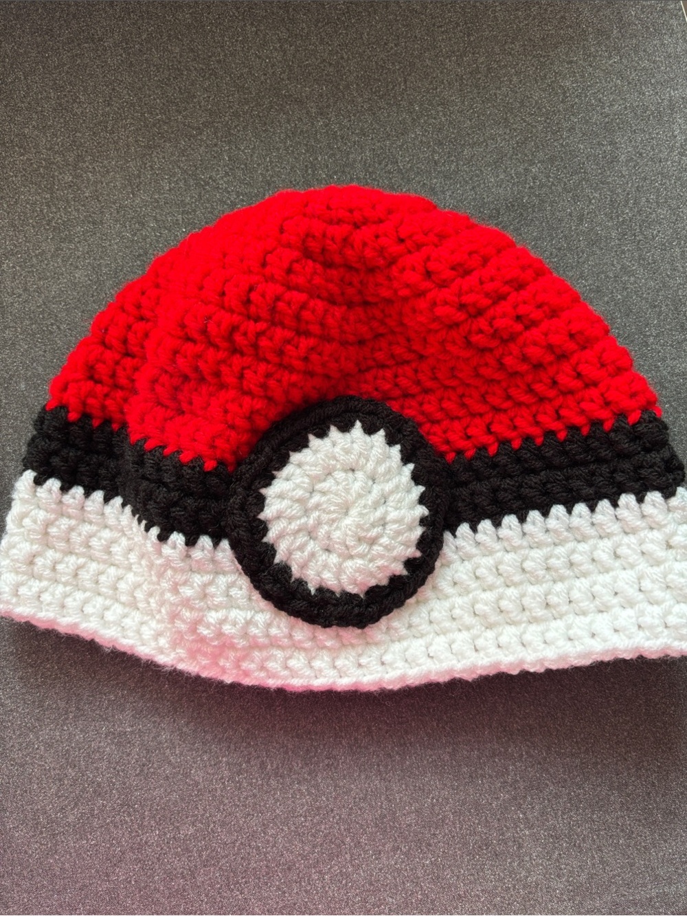 Crochet Pokemon / Poke Ball Beanie in Red, White & Black